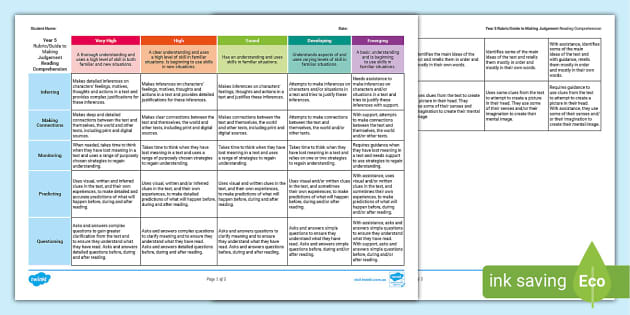 comprehension rubric