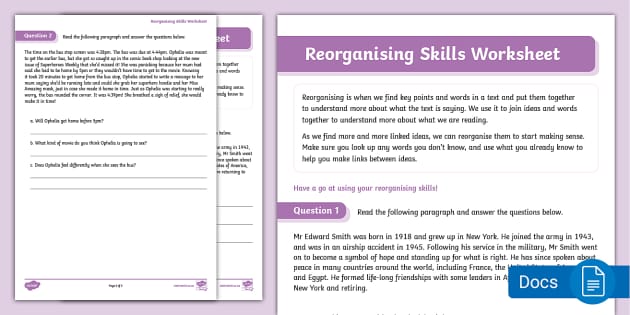 comprehension skills worksheet