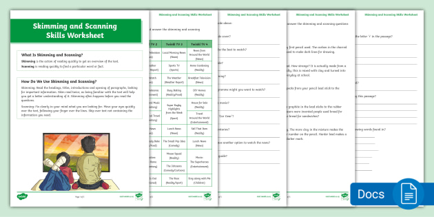 comprehension skills worksheet