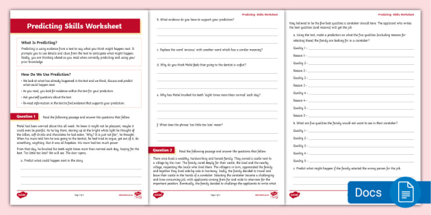 comprehension skills worksheet