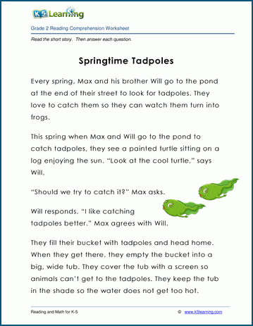 Springtime Tadpoles - Grade 2 Childrens Story | Worsheets library