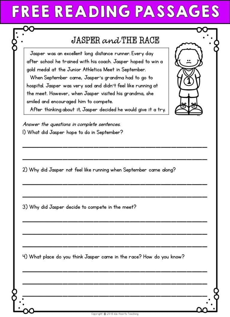 comprehension worksheet for 2nd grade