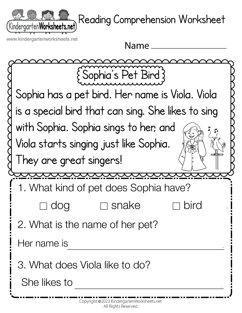 comprehension worksheet for