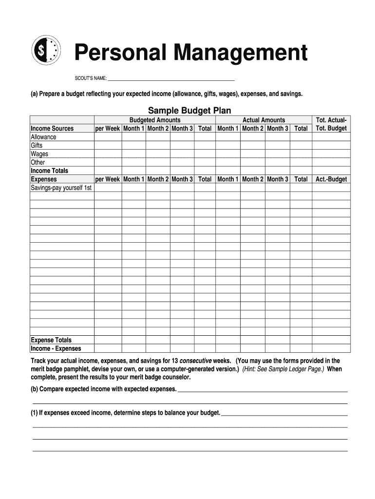 Personal management merit badge budget template: Fill out &  sign ...
