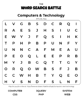 Computers & Technology Word Search - Play Online - Print - Worksheets ...