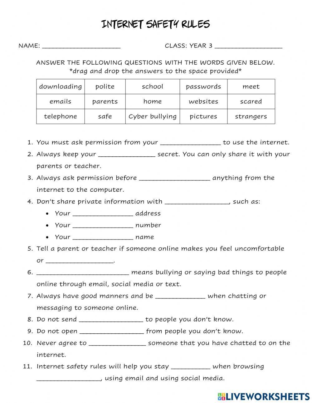 internet-safety-rules-activity-live-worksheets-worksheets-library for Free Printable Internet Safety Worksheets Internet Safety Rules activity | Live Worksheets - Worksheets Library for Free Printable Internet Safety Worksheets