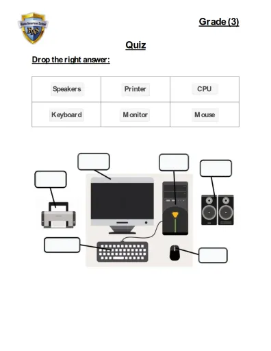 Computer Subject Worksheet For Grade 3