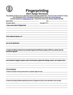 Fingerprinting Merit Badge Worksheet: Complete with ease ...