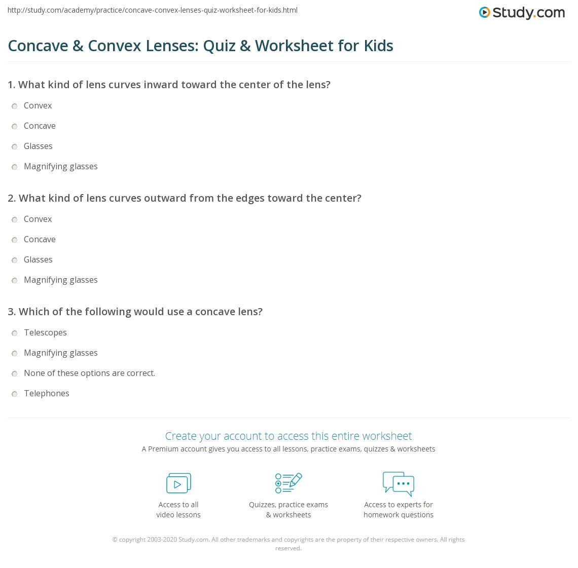 concave and convex lenses worksheet