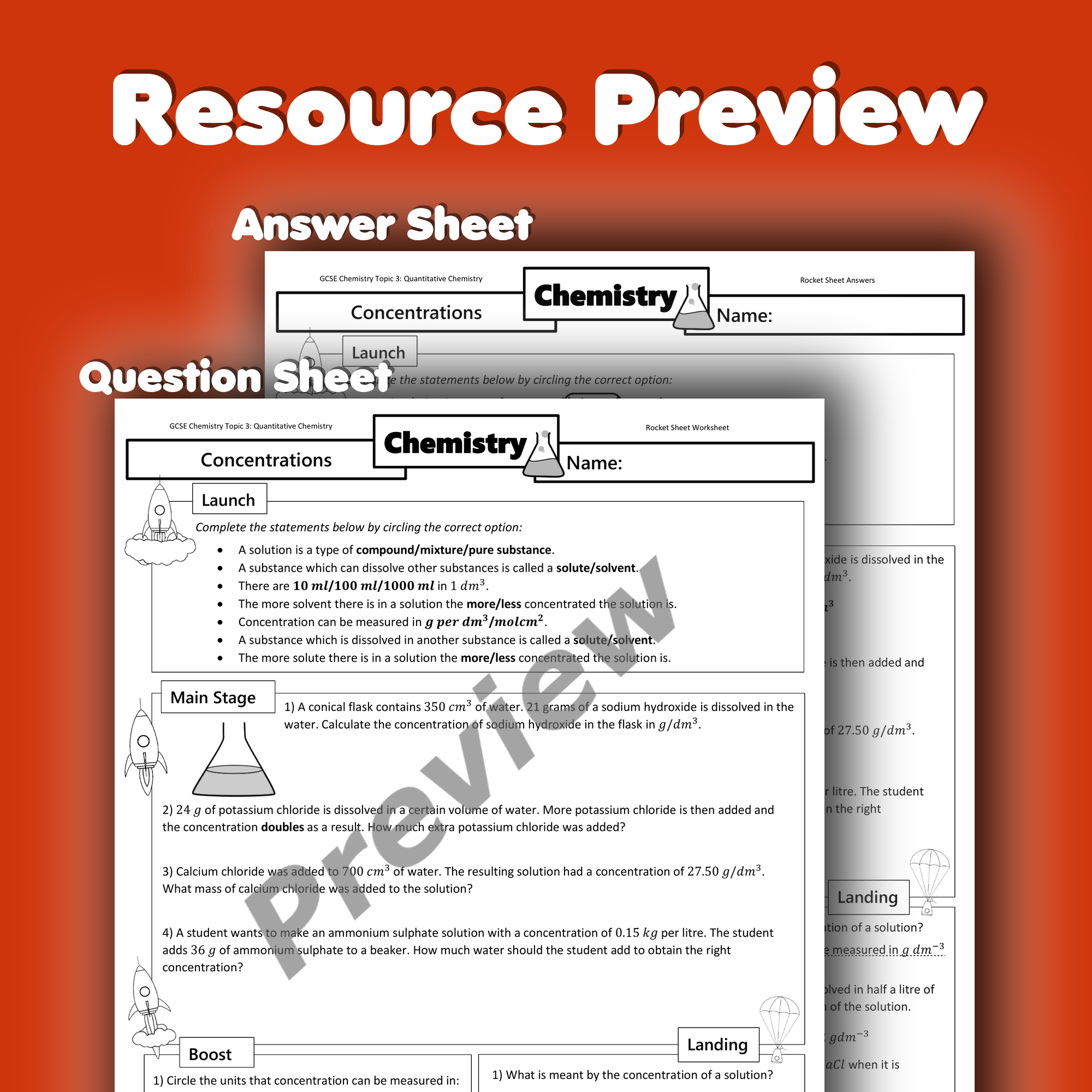 Concentrations Home Learning Worksheet GCSE