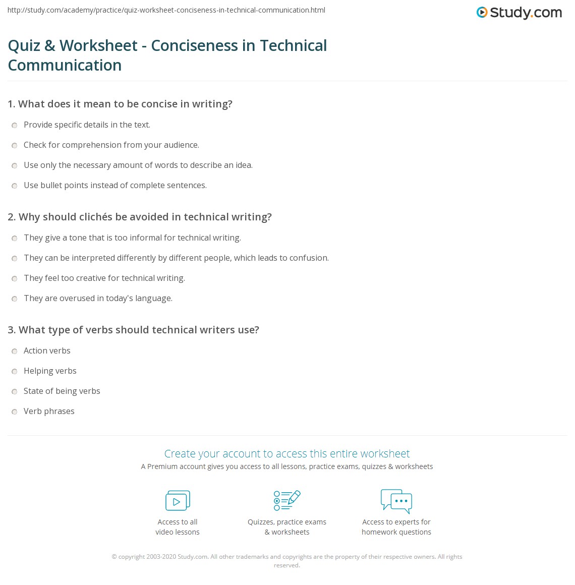 Quiz &  Worksheet - Conciseness in Technical Communication | Study.com
