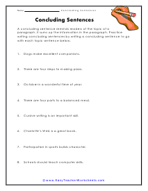 Concluding Sentences Worksheets