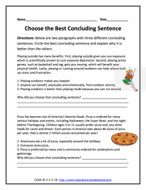 Choose The Best Concluding Sentence Worksheet Pdf - Fill and Sign ...