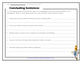 Concluding Sentences Worksheets