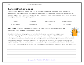 Concluding Sentences Worksheets