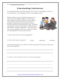 Concluding Sentences Worksheets