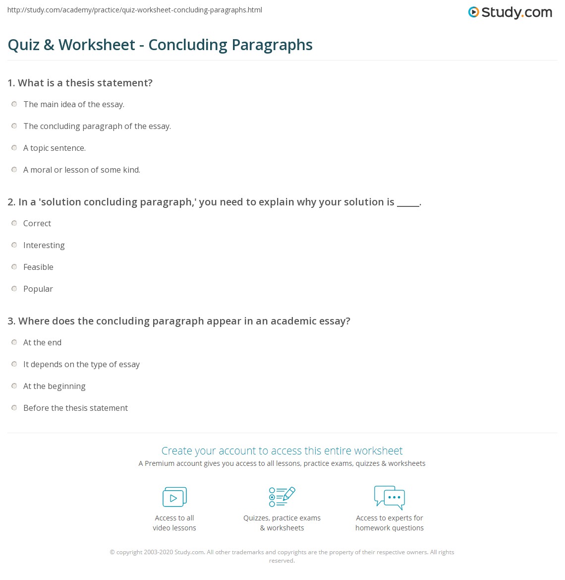 Quiz &  Worksheet - Concluding Paragraphs | Study.com