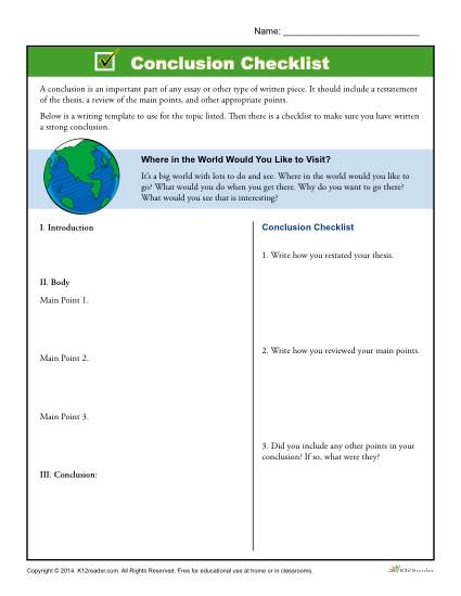 Printable Template to Help Students Write Conclusions