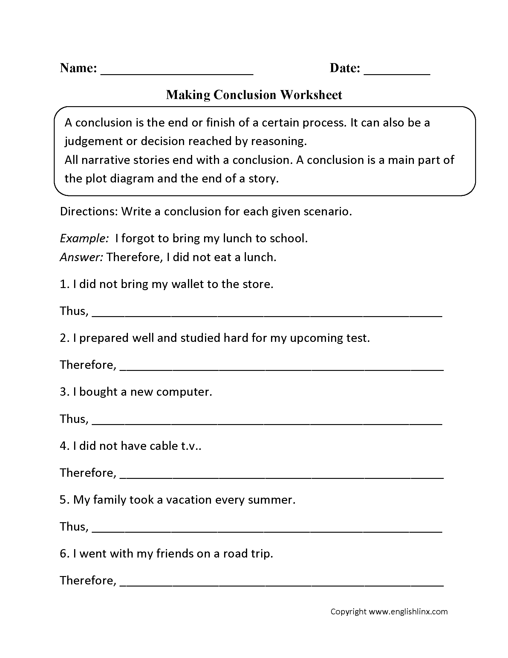 Writing Conclusions Worksheets | Making Conclusion Worksheet