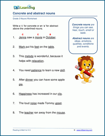 concrete and abstract nouns worksheet