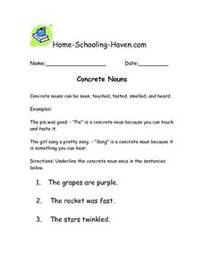 Abstract and Concrete Nouns Worksheets