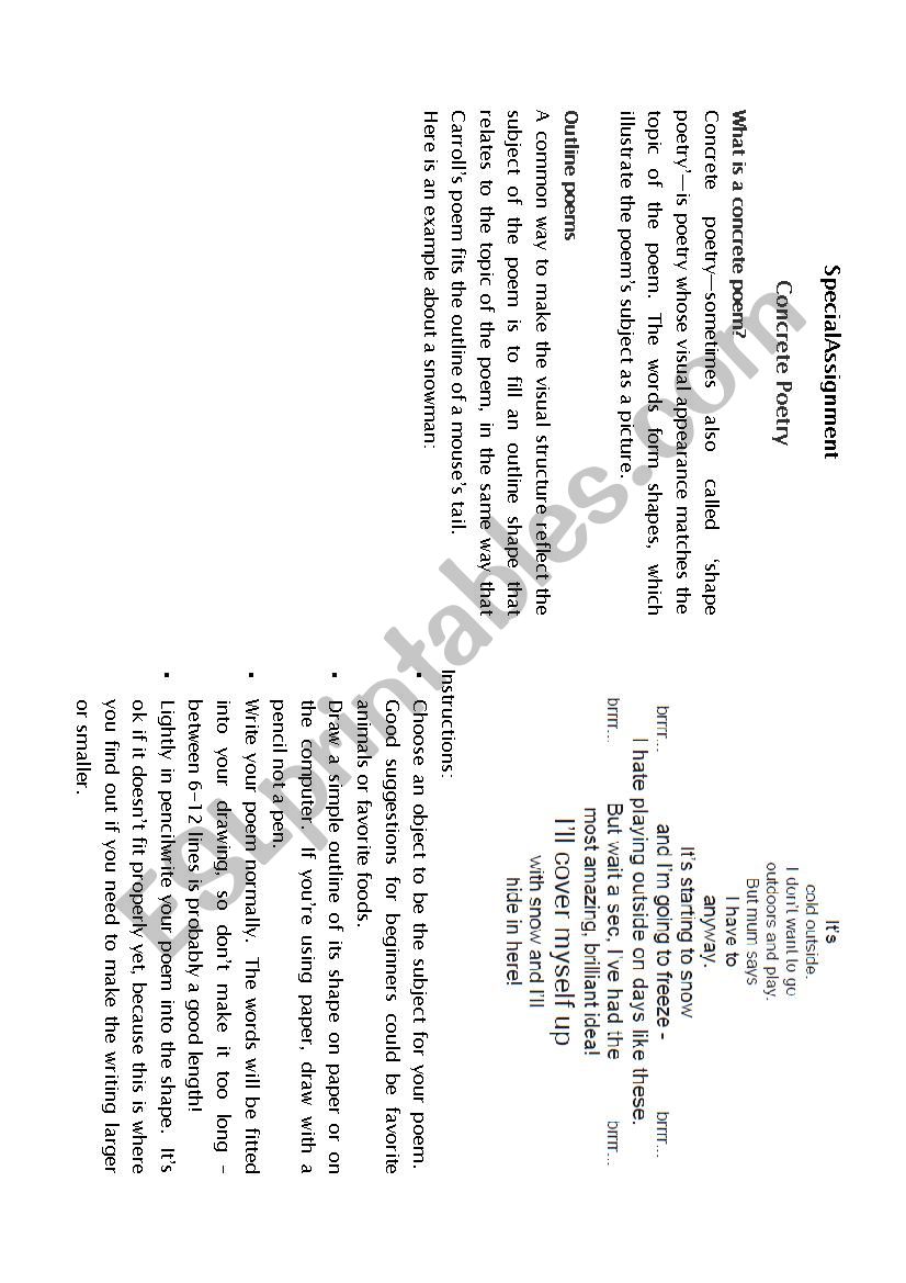 concrete poems worksheet