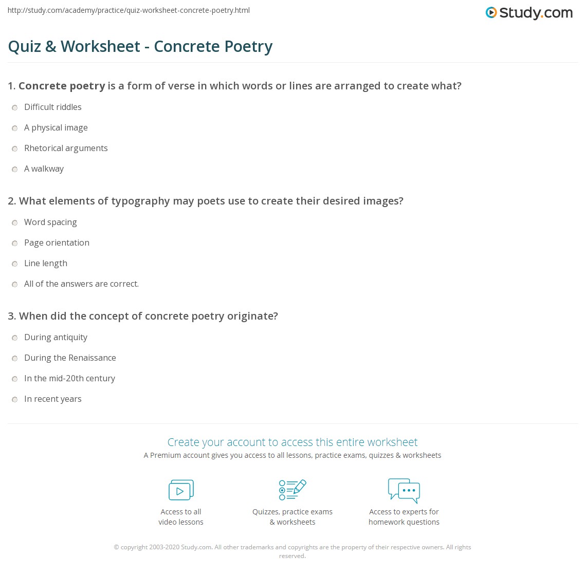 Quiz &  Worksheet - Concrete Poetry | Study.com