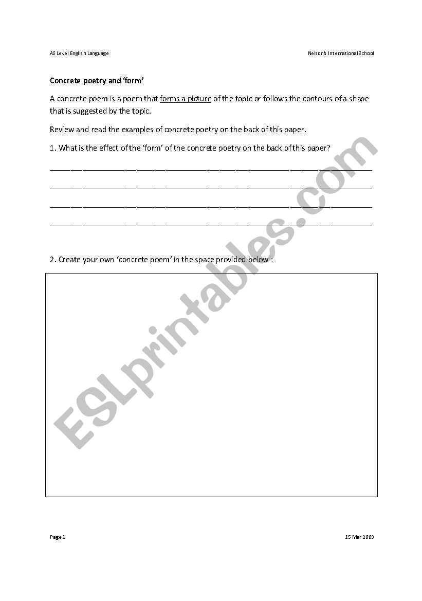 concrete poetry worksheet