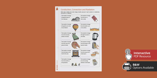 Conduction, Convection and Radiation Worksheet - Twinkl
