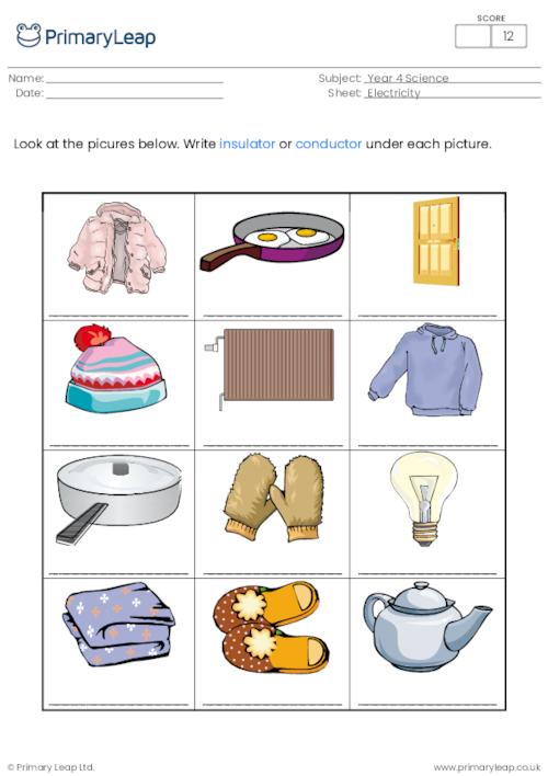 Science: Insulator or conductor? | Worksheet | PrimaryLeap.co.uk