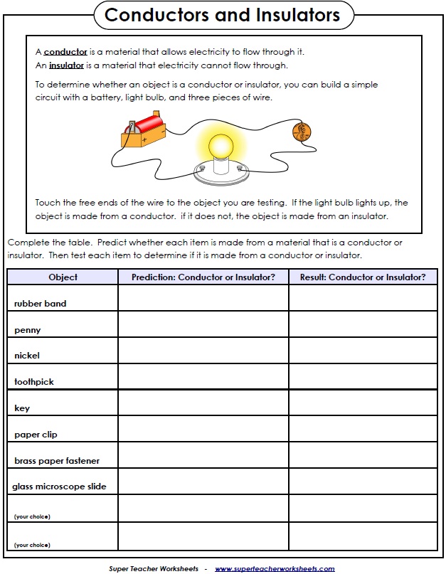 conductors and insulators worksheet answers