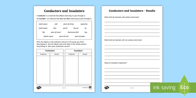 conductors and insulators worksheet answers