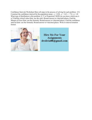 Confidence Intervals Worksheet Show all steps in the process of ...