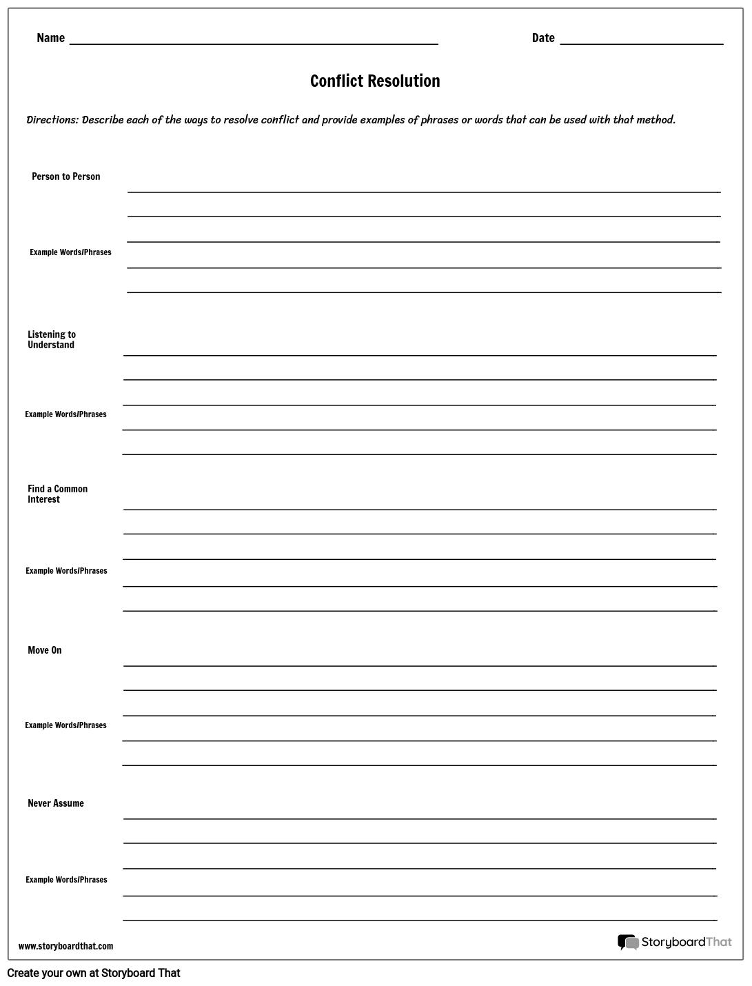 conflict and resolution worksheet