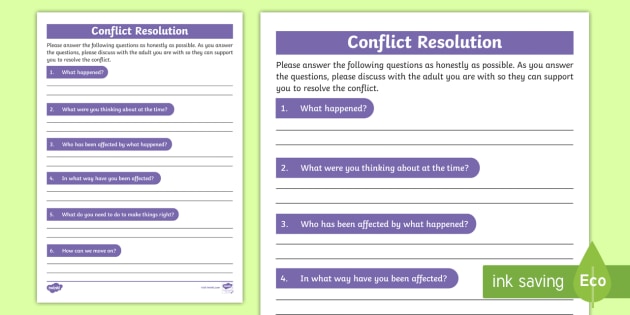 conflict and resolution worksheet