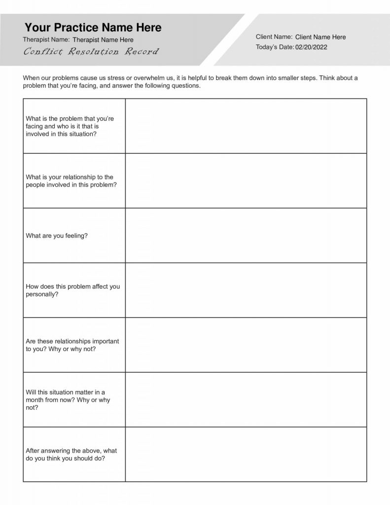 conflict resolution skills worksheet