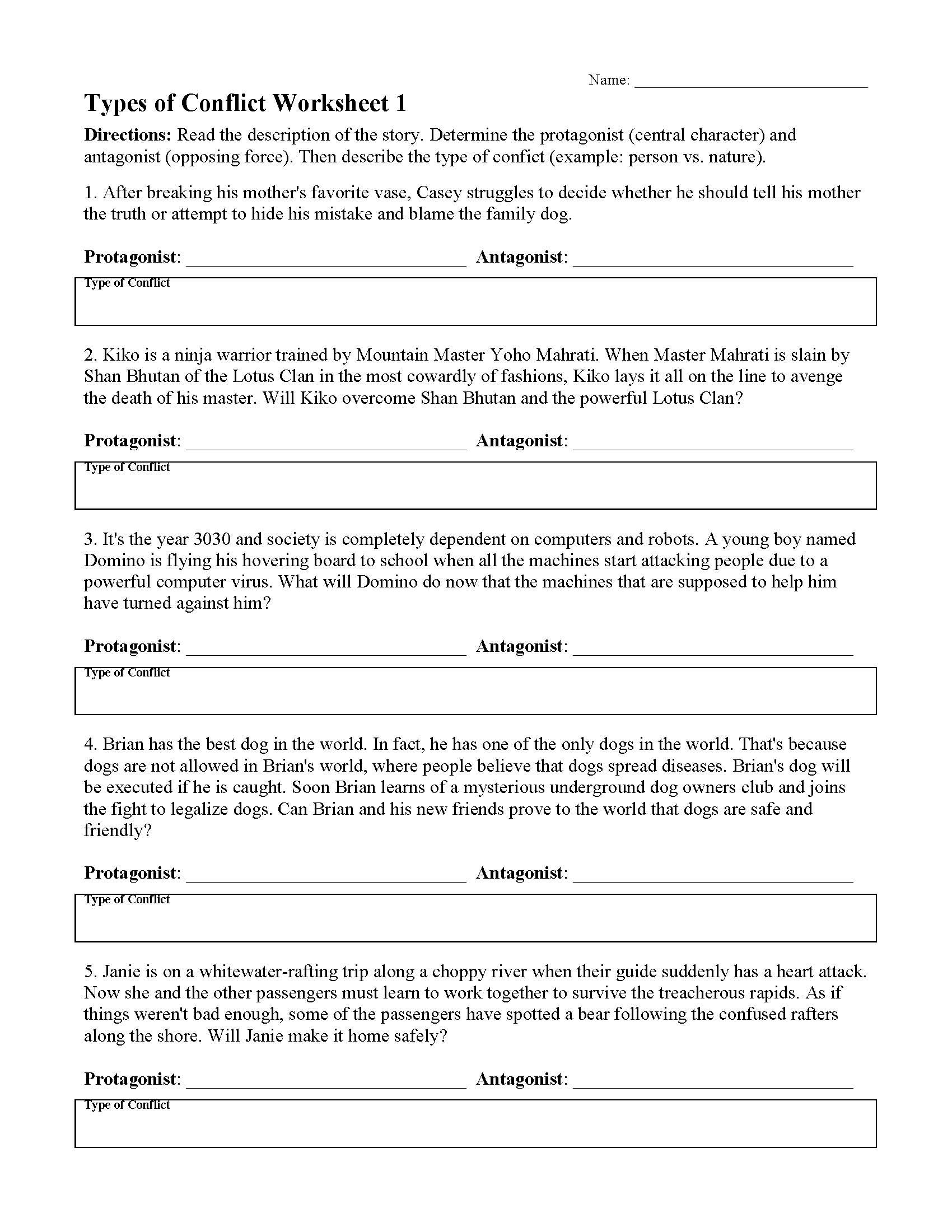 conflict worksheet