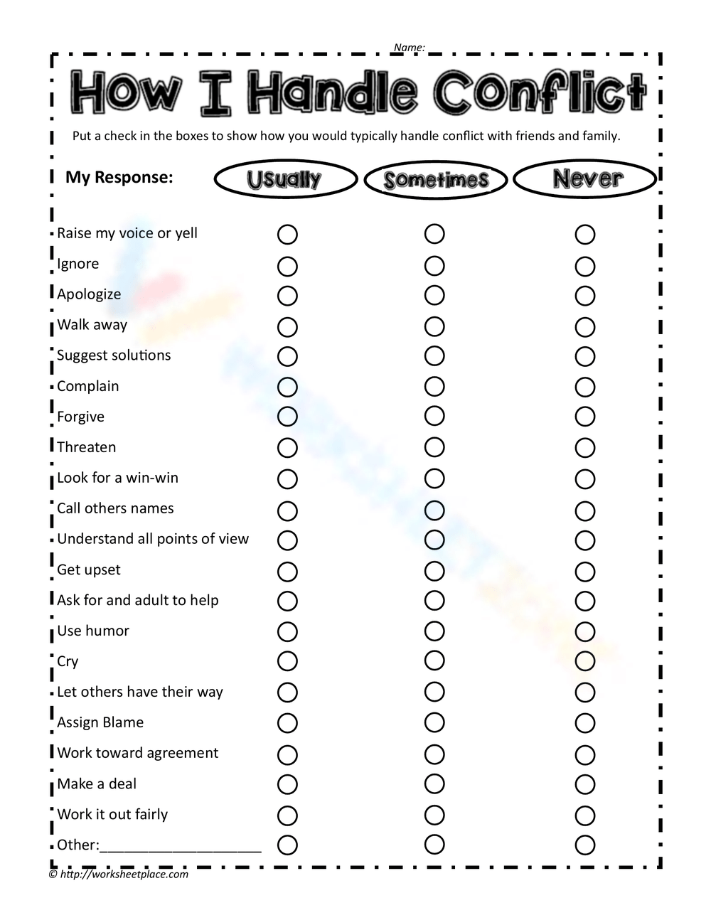 How I Handle Conflict Worksheet Worksheet
