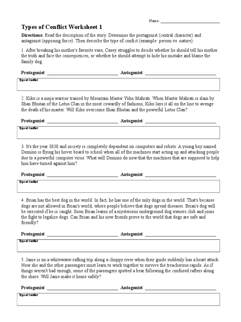Types of Conflict Worksheet 1 | PDF