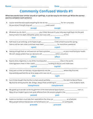 Commonly Confused Words #1 | Interactive Worksheet 