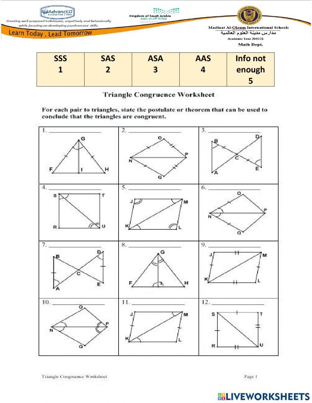 Triangle Congruence Worksheet Fill and Sign Printable Template