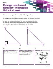 congruent and similar triangles worksheet