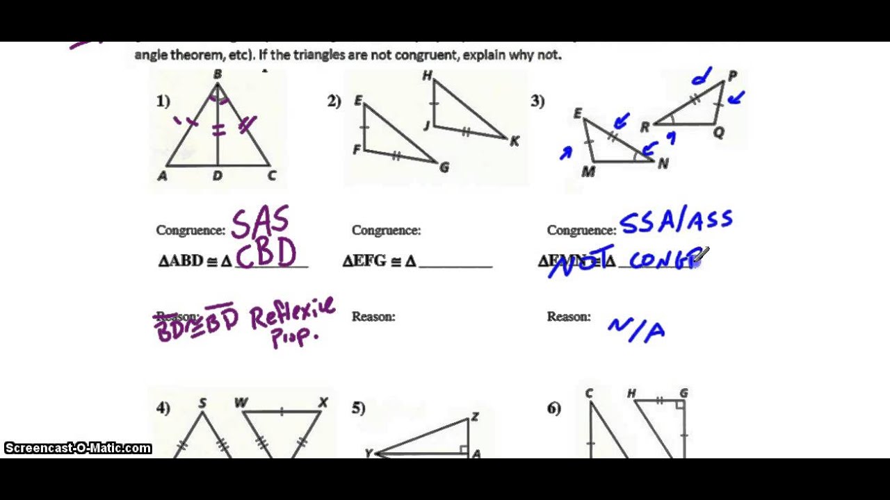 Triangle Congruence, Tier 2: Triangle Congruence Worksheet