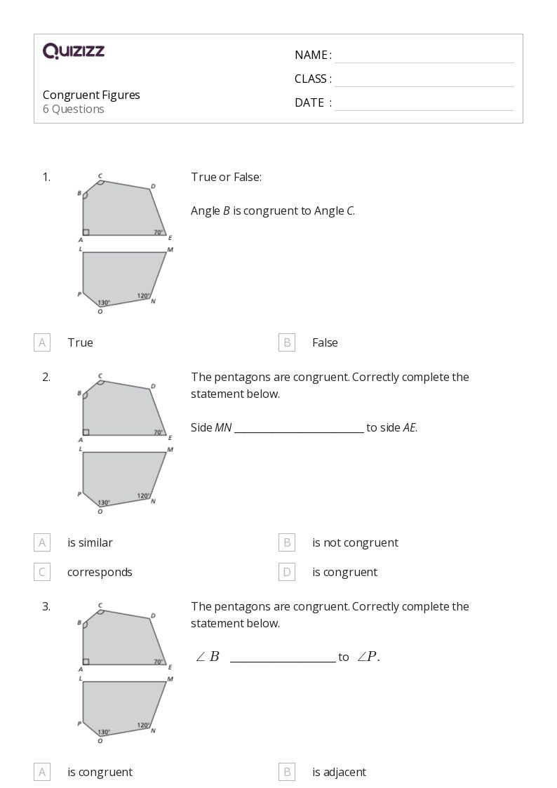 50+ Congruent Figures worksheets for 8th Grade on Quizizz | Free ...