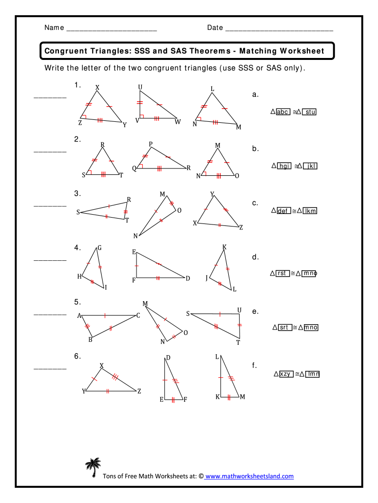 congruent triangles sss and sas worksheet