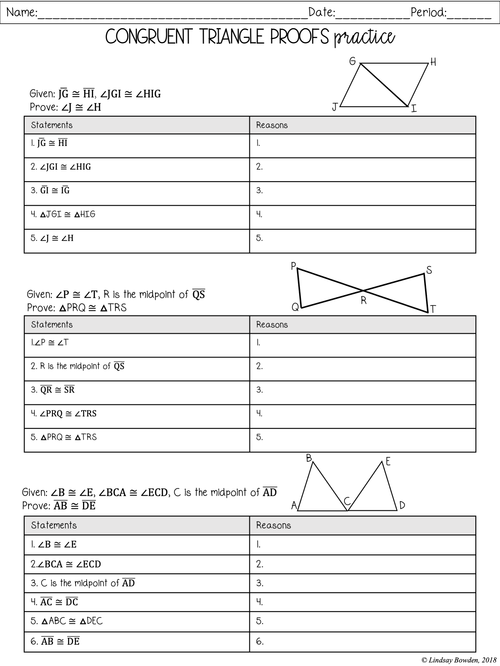 congruent triangles worksheet answer key