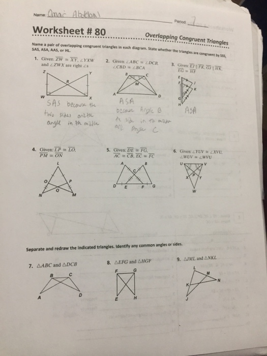 Solved Worksheet Buoverlopping Congruent Triangles # 80 Name ...