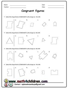 Congruent Figures Worksheet for 3rd - 4th Grade | Lesson Planet
