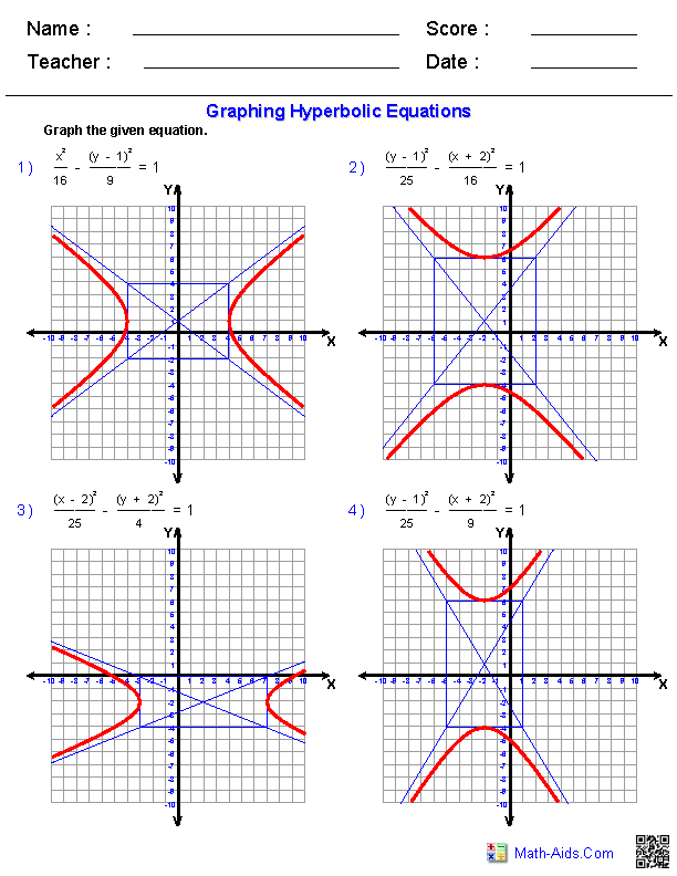 Algebra 2 Worksheets | Conic Sections Worksheets