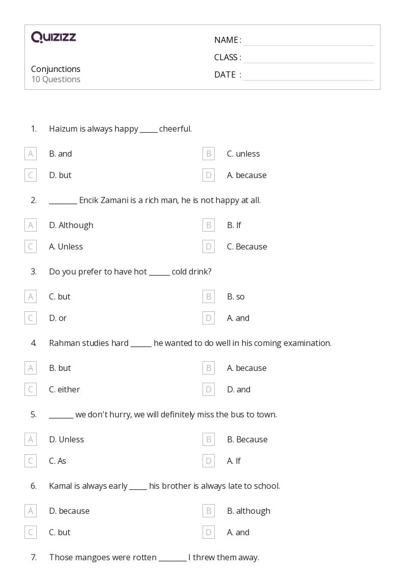conjuction worksheet